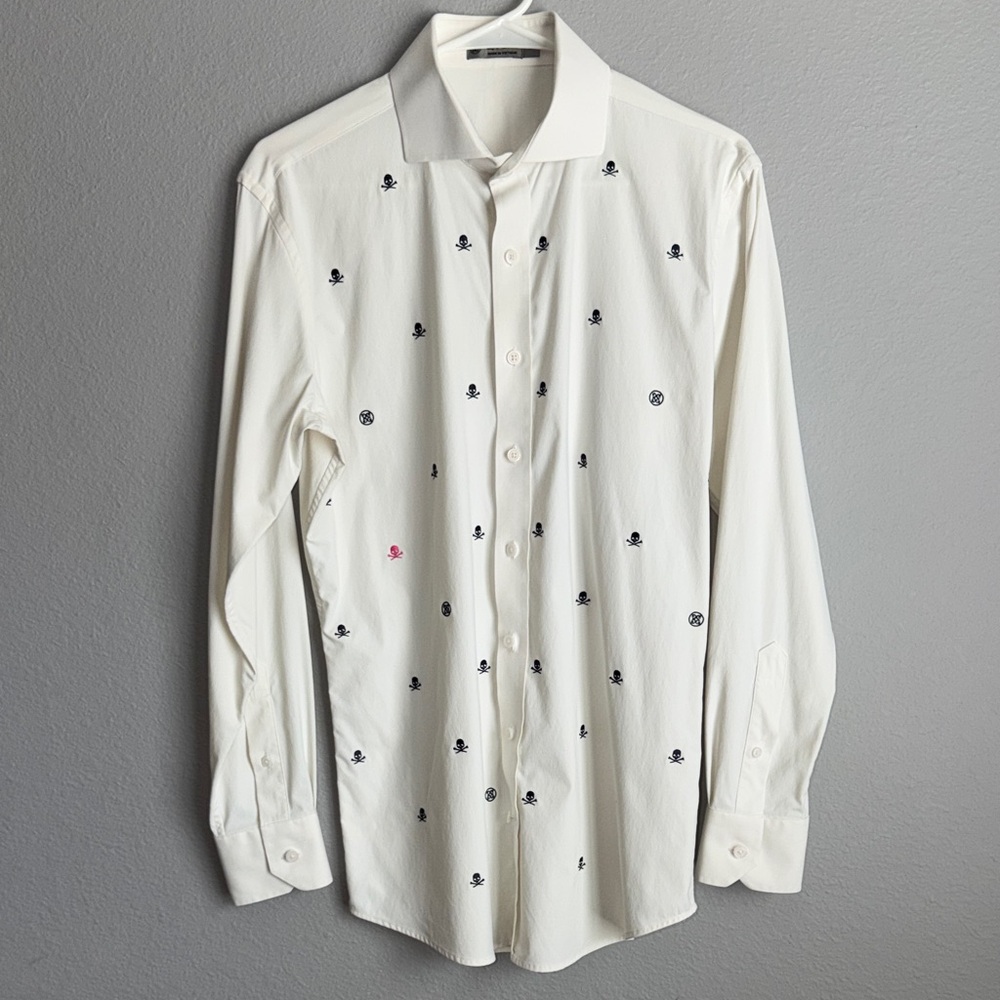 G/FORE Embroidered Skulls Long Sleeve Button Up Shirt in White Size Medium